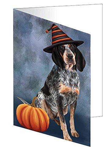 Happy Halloween Bluetick Coonhound Dog Wearing Witch Hat with Pumpkin Handmade Artwork Assorted Pets Greeting Cards and Note Cards with Envelopes for All Occasions and Holiday Seasons