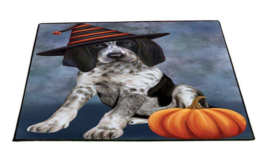 Happy Halloween Bluetick Coonhound Dog Wearing Witch Hat with Pumpkin Indoor/Outdoor Floormat