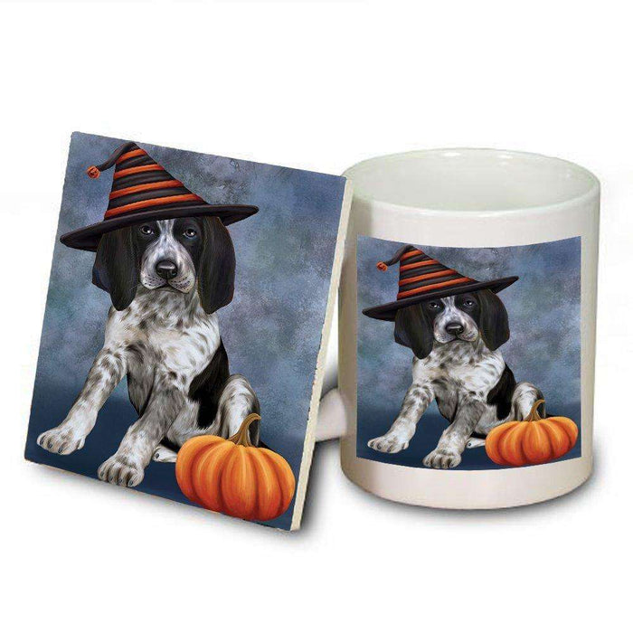 Happy Halloween Bluetick Coonhound Dog Wearing Witch Hat with Pumpkin Mug and Coaster Set