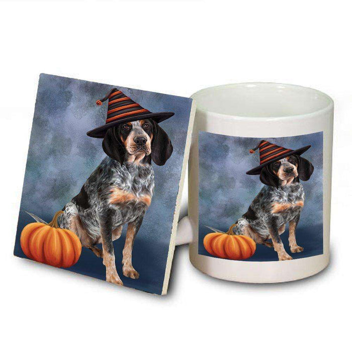 Happy Halloween Bluetick Coonhound Dog Wearing Witch Hat with Pumpkin Mug and Coaster Set