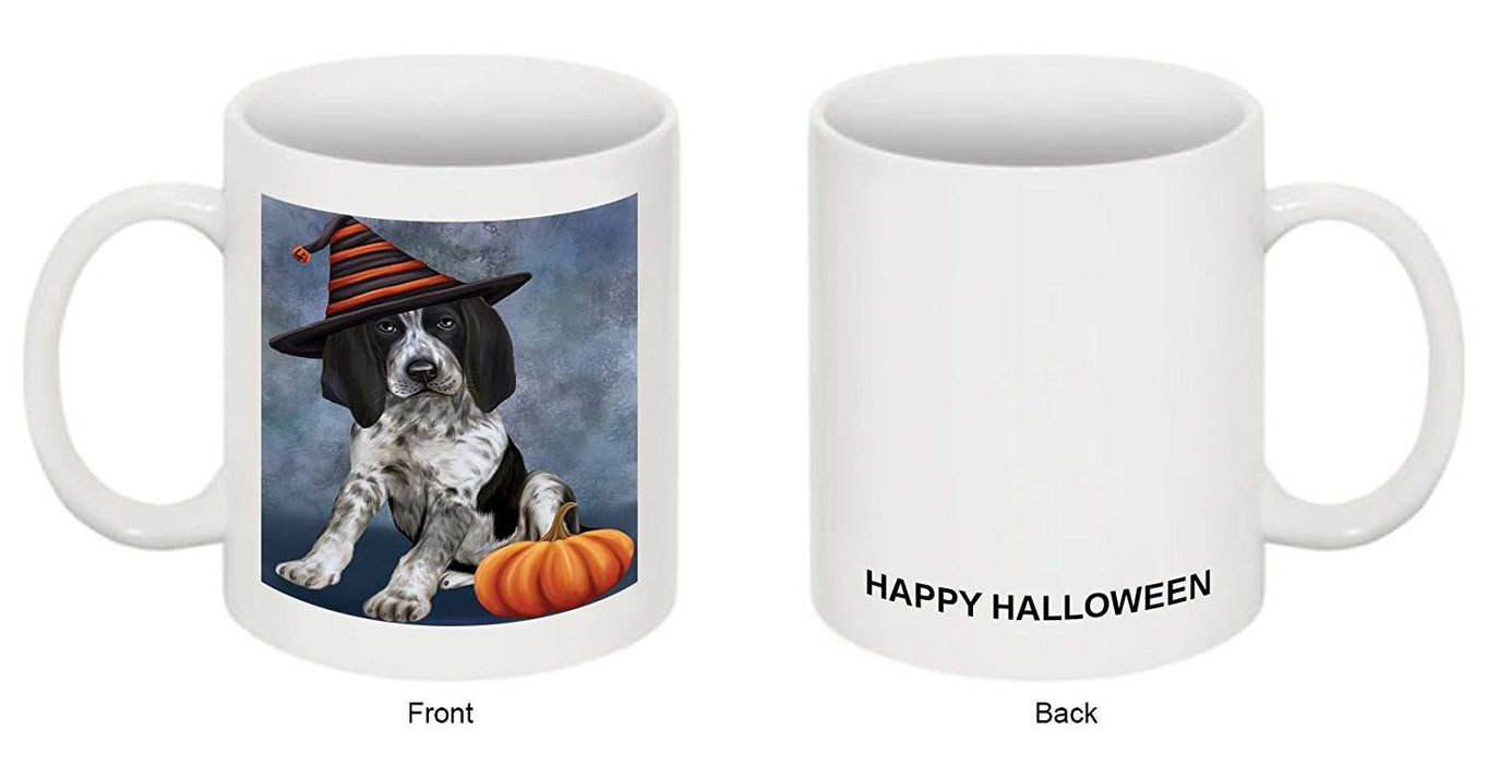 Happy Halloween Bluetick Coonhound Dog Wearing Witch Hat with Pumpkin Mug