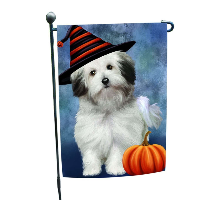 Happy Halloween Bolognese Dogs Wearing Witch Hat with Pumpkin Garden Flag