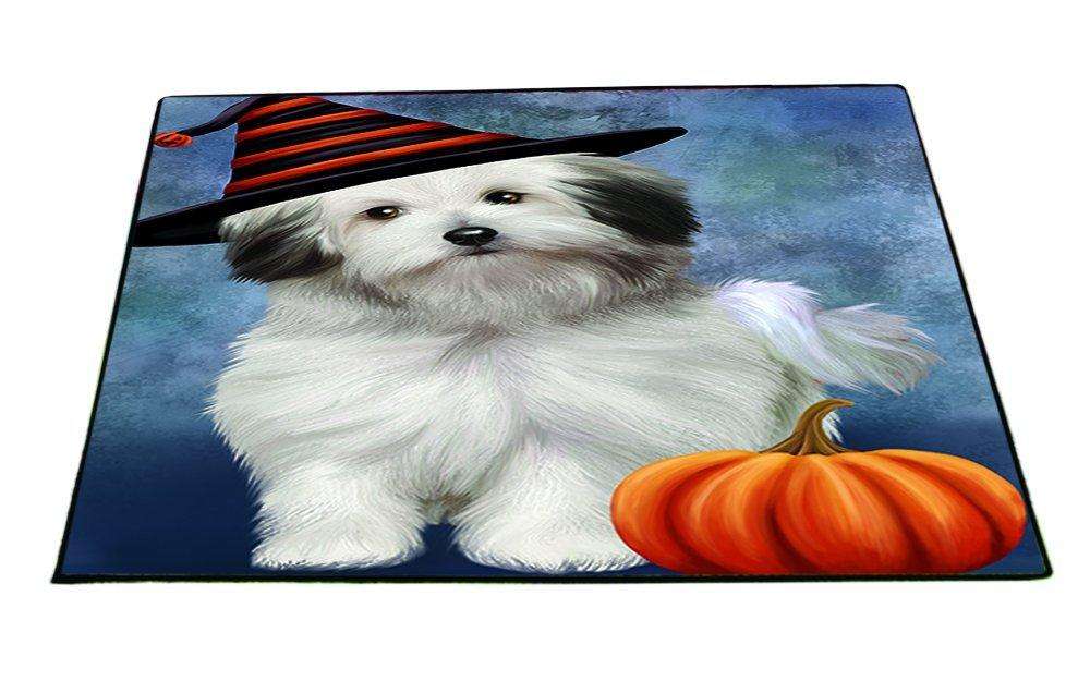 Happy Halloween Bolognese Dogs Wearing Witch Hat with Pumpkin Indoor/Outdoor Floormat