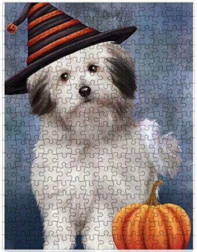 Happy Halloween Bolognese Dogs Wearing Witch Hat with Pumpkin Puzzle with Photo Tin