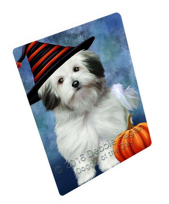 Happy Halloween Bolognese Dogs Wearing Witch Hat with Pumpkin Tempered Cutting Board