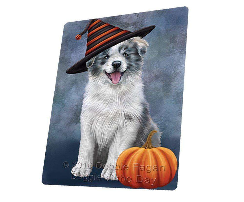 Happy Halloween Border Collie Dog Wearing Witch Hat with Pumpkin Art Portrait Print Woven Throw Sherpa Plush Fleece Blanket