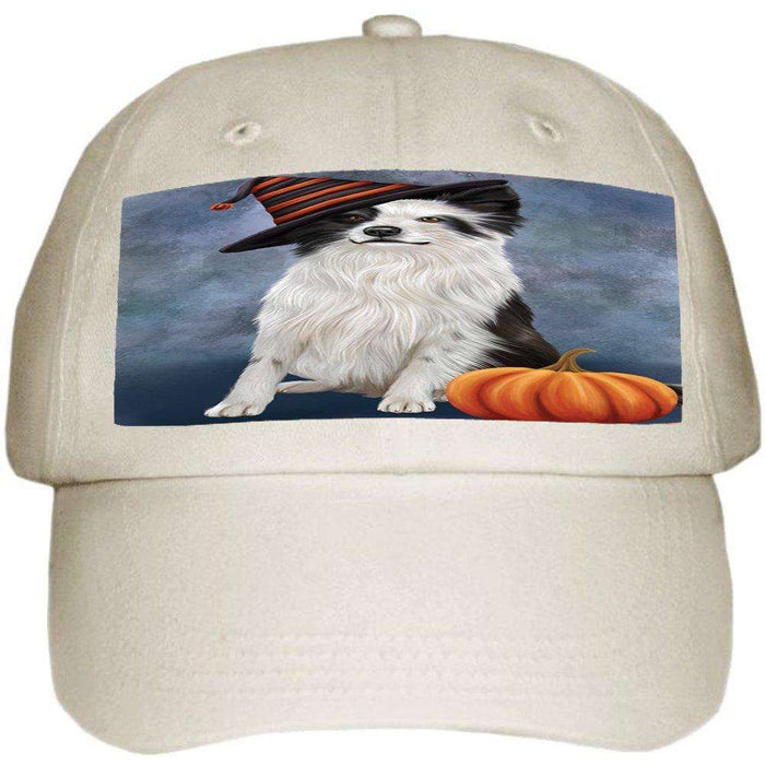 Happy Halloween Border Collie Dog Wearing Witch Hat with Pumpkin Ball Hat Cap