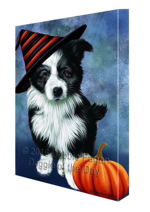 Happy Halloween Border Collie Dog Wearing Witch Hat with Pumpkin Canvas Wall Art