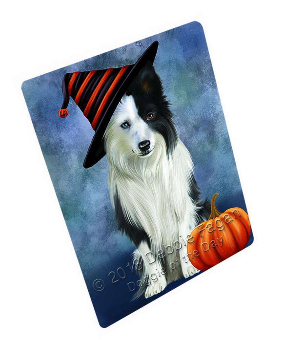 Happy Halloween Border Collie Dog Wearing Witch Hat with Pumpkin Cutting Board C69303