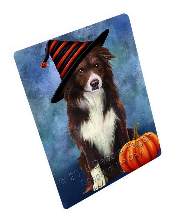 Happy Halloween Border Collie Dog Wearing Witch Hat with Pumpkin Cutting Board C69306