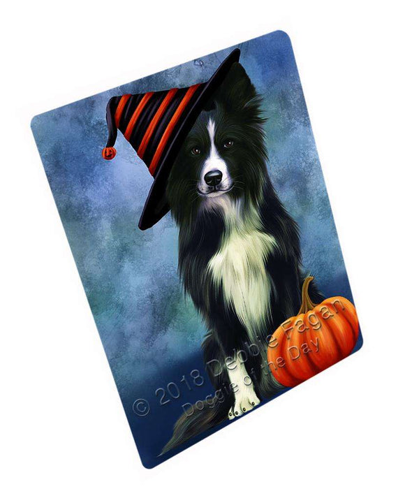 Happy Halloween Border Collie Dog Wearing Witch Hat with Pumpkin Cutting Board C69309