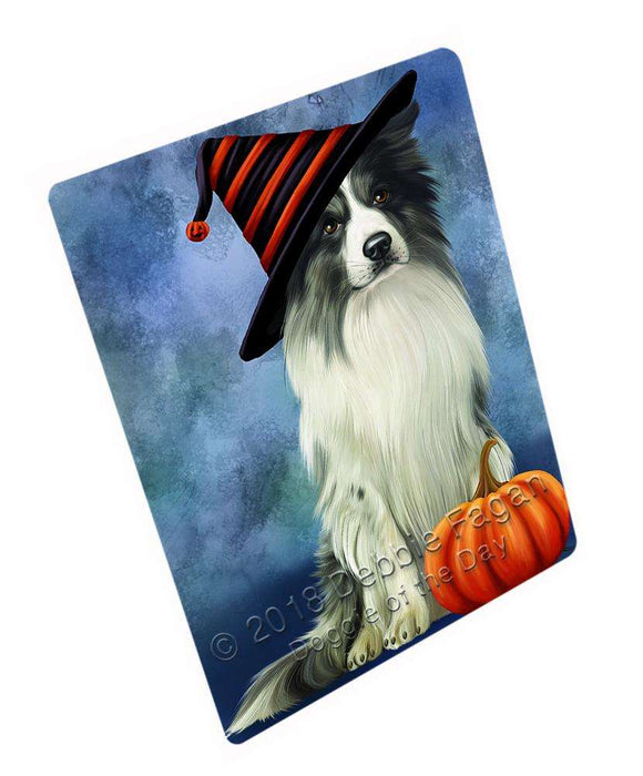 Happy Halloween Border Collie Dog Wearing Witch Hat with Pumpkin Cutting Board C69312