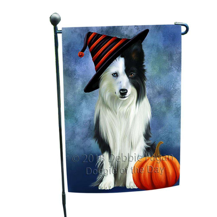 Happy Halloween Border Collie Dog Wearing Witch Hat with Pumpkin Garden Flag GFLG55015