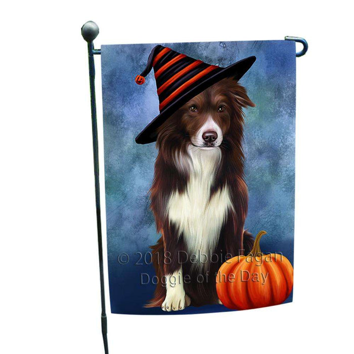 Happy Halloween Border Collie Dog Wearing Witch Hat with Pumpkin Garden Flag GFLG55016