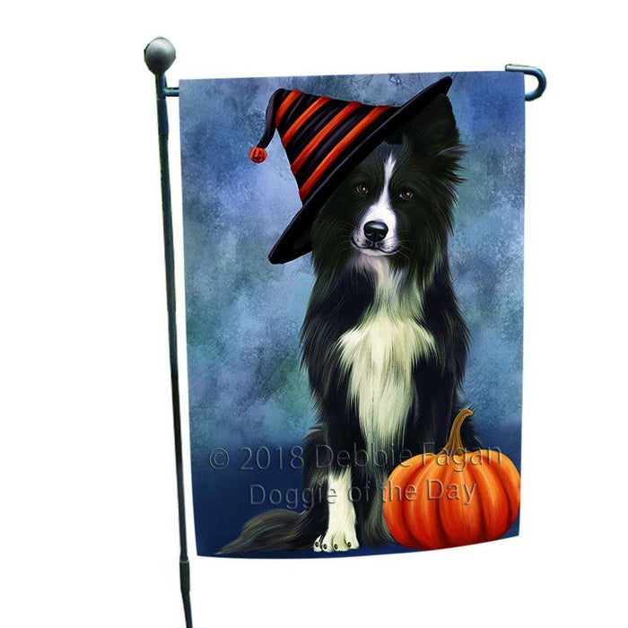 Happy Halloween Border Collie Dog Wearing Witch Hat with Pumpkin Garden Flag GFLG55017