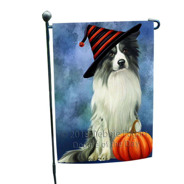 Happy Halloween Border Collie Dog Wearing Witch Hat with Pumpkin Garden Flag GFLG55018