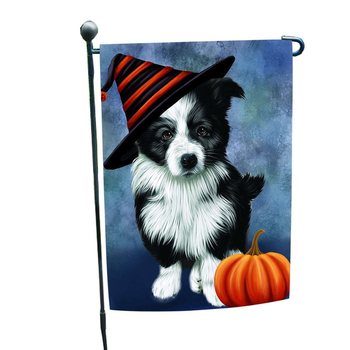Happy Halloween Border Collie Dog Wearing Witch Hat with Pumpkin Garden Flag