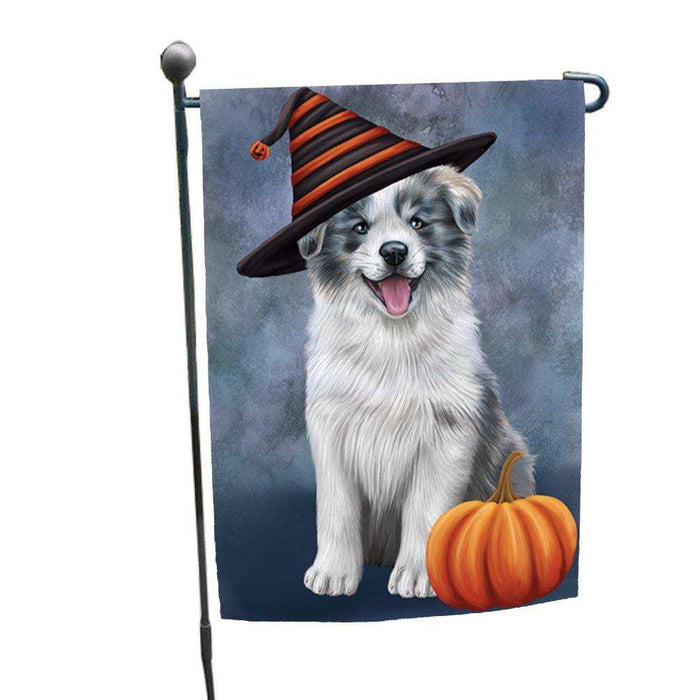 Happy Halloween Border Collie Dog Wearing Witch Hat with Pumpkin Garden Flag