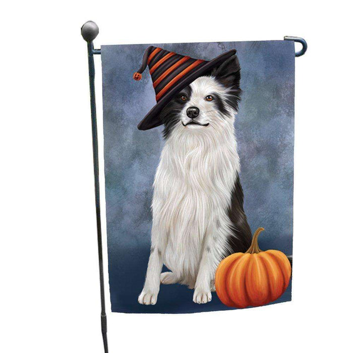 Happy Halloween Border Collie Dog Wearing Witch Hat with Pumpkin Garden Flag