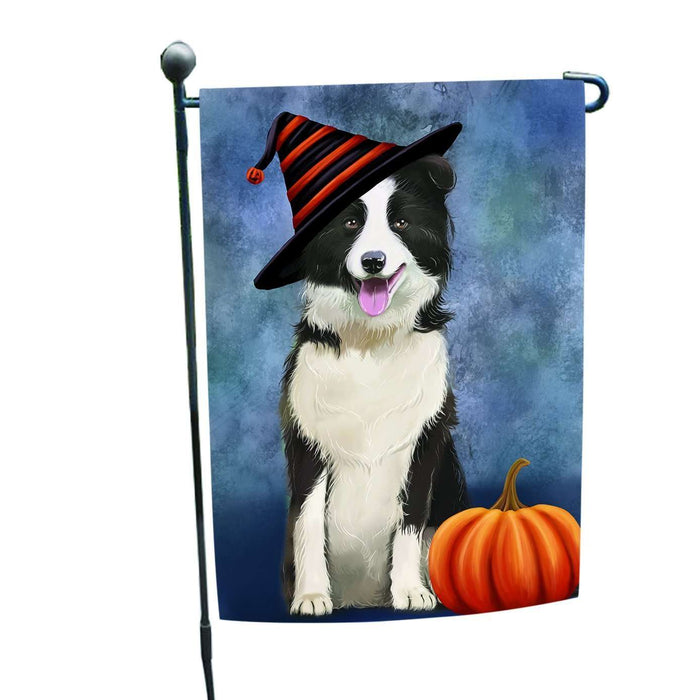 Happy Halloween Border Collie Dog Wearing Witch Hat with Pumpkin Garden Flag