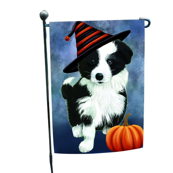 Happy Halloween Border Collie Dog Wearing Witch Hat with Pumpkin Garden Flag