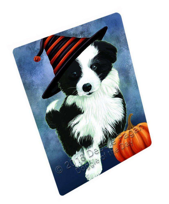 Happy Halloween Border Collie Dog Wearing Witch Hat with Pumpkin Tempered Cutting Board