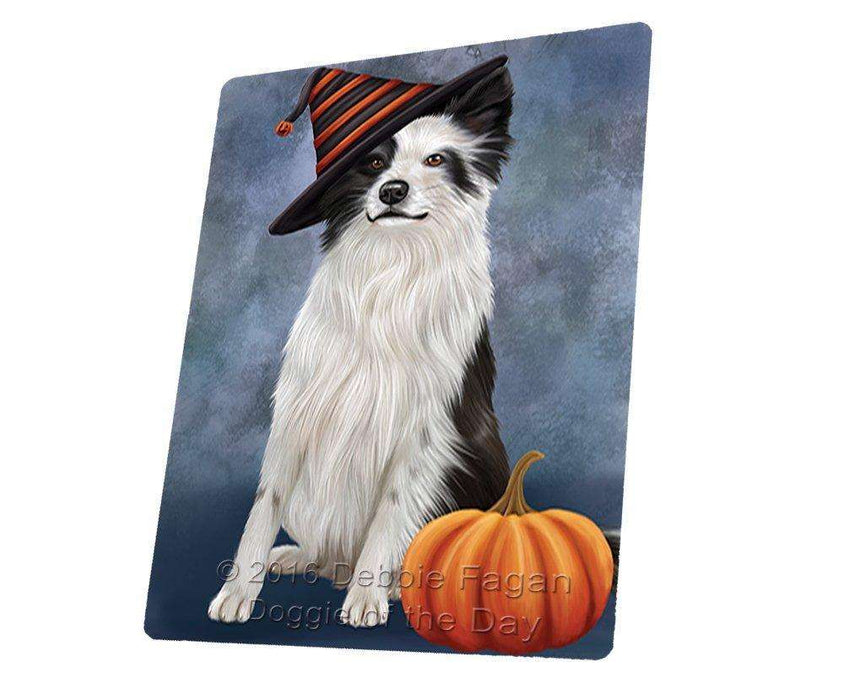 Happy Halloween Border Collie Dog Wearing Witch Hat with Pumpkin Tempered Cutting Board