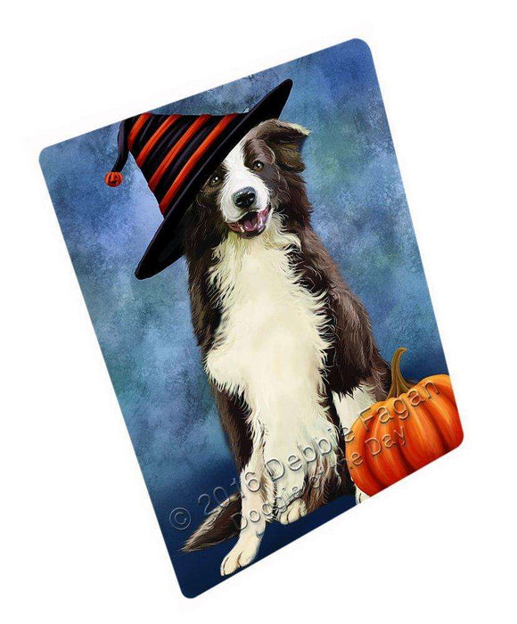 Happy Halloween Border Collie Dog Wearing Witch Hat with Pumpkin Tempered Cutting Board