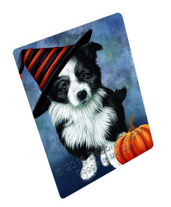 Happy Halloween Border Collie Dog Wearing Witch Hat with Pumpkin Tempered Cutting Board