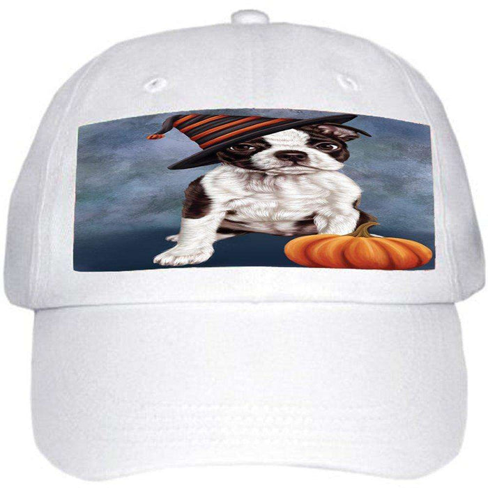Happy Halloween Boston Terriers Dog Wearing Witch Hat with Pumpkin Ball Hat Cap