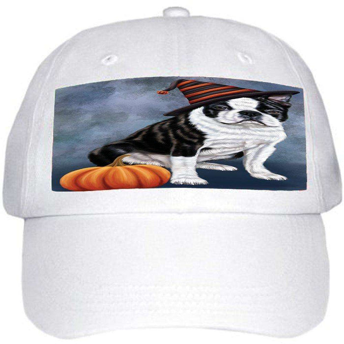 Happy Halloween Boston Terriers Dog Wearing Witch Hat with Pumpkin Ball Hat Cap