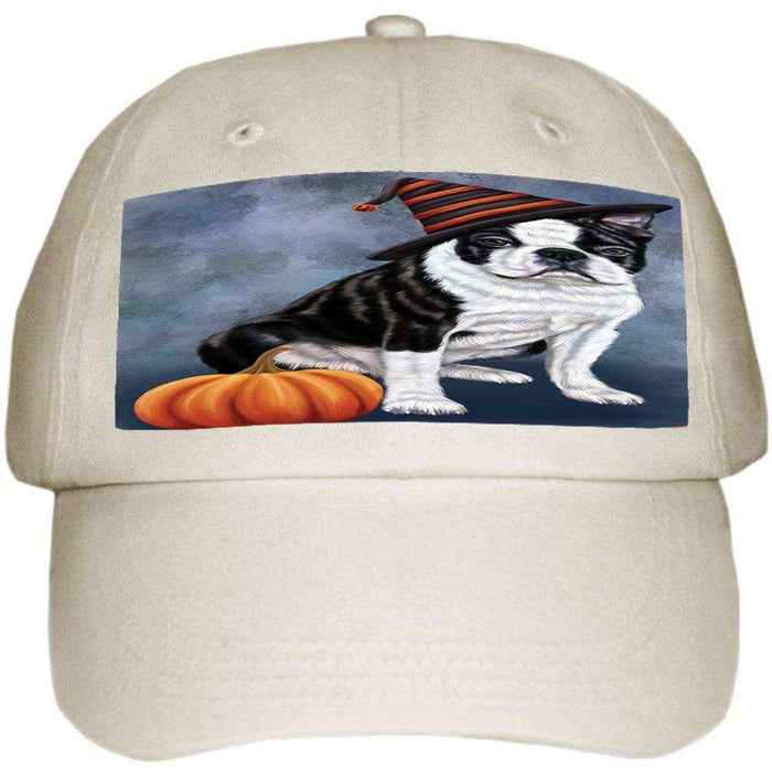 Happy Halloween Boston Terriers Dog Wearing Witch Hat with Pumpkin Ball Hat Cap