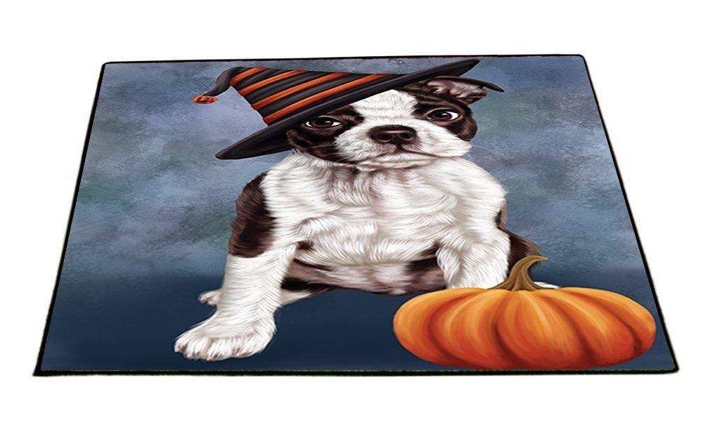 Happy Halloween Boston Terriers Dog Wearing Witch Hat with Pumpkin Indoor/Outdoor Floormat
