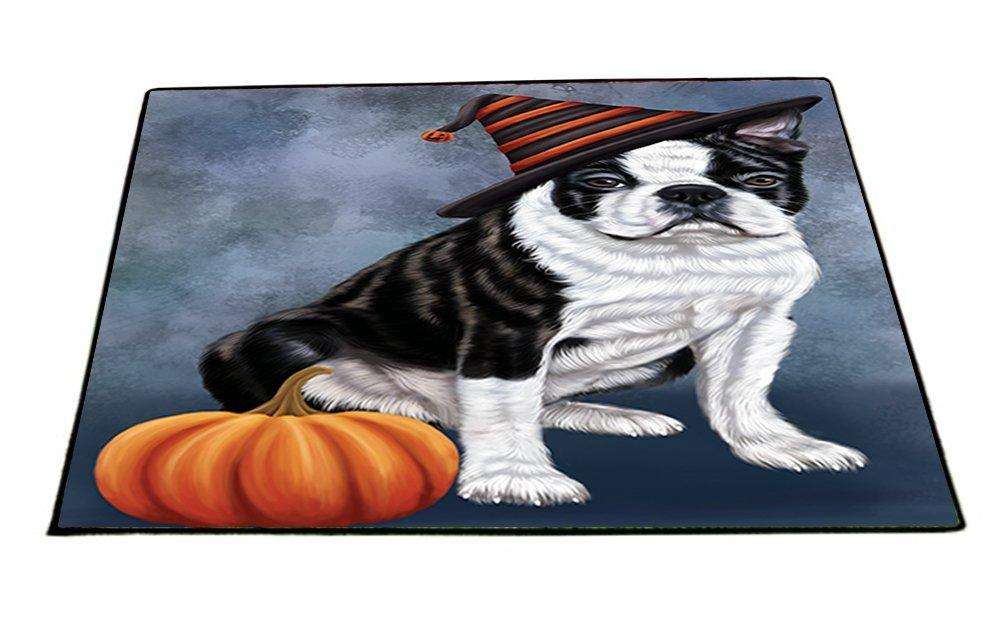 Happy Halloween Boston Terriers Dog Wearing Witch Hat with Pumpkin Indoor/Outdoor Floormat