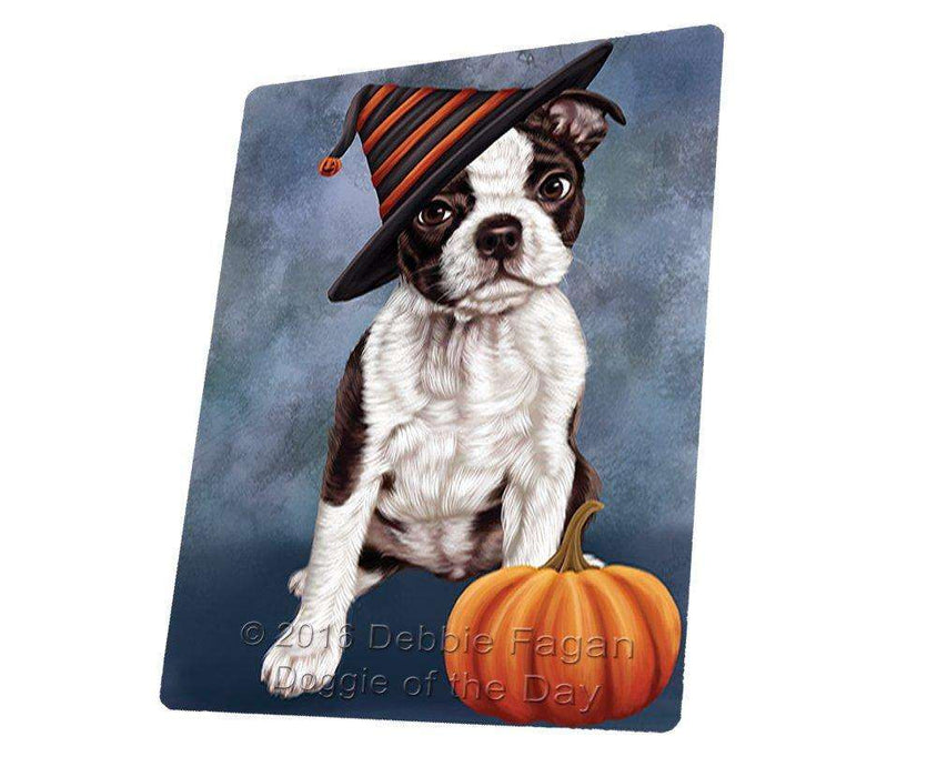 Happy Halloween Boston Terriers Dog Wearing Witch Hat with Pumpkin Large Refrigerator / Dishwasher Magnet