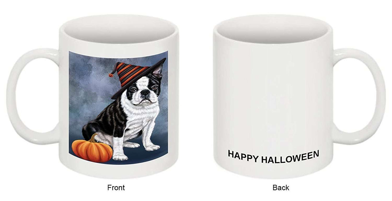 Happy Halloween Boston Terriers Dog Wearing Witch Hat with Pumpkin Mug