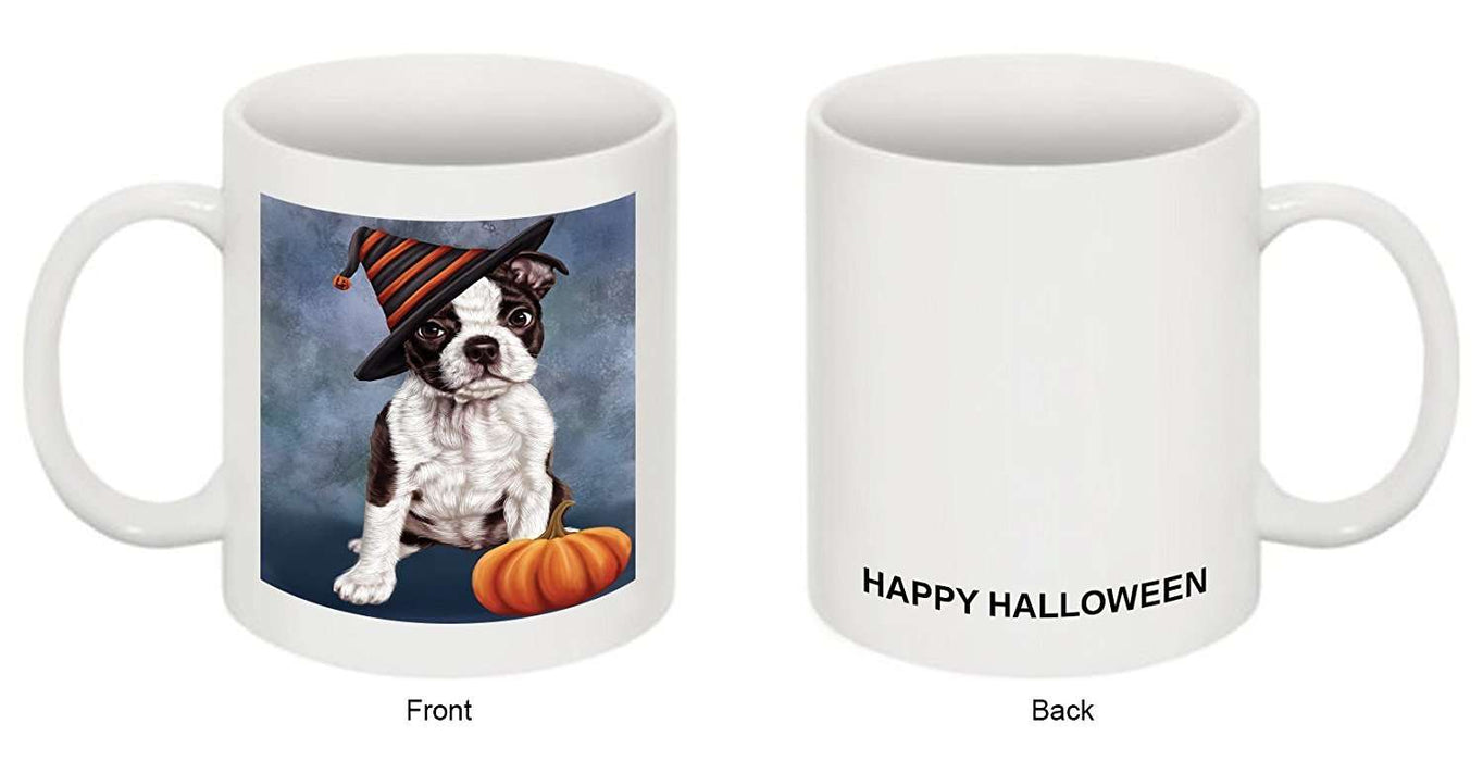 Happy Halloween Boston Terriers Dog Wearing Witch Hat with Pumpkin Mug