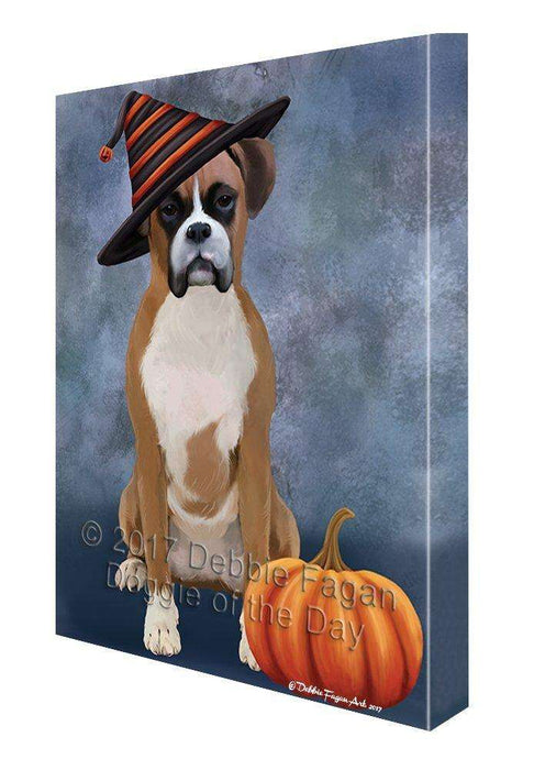 Happy Halloween Boxer Dog and Witch Hat with Pumpkin Wall Art Canvas