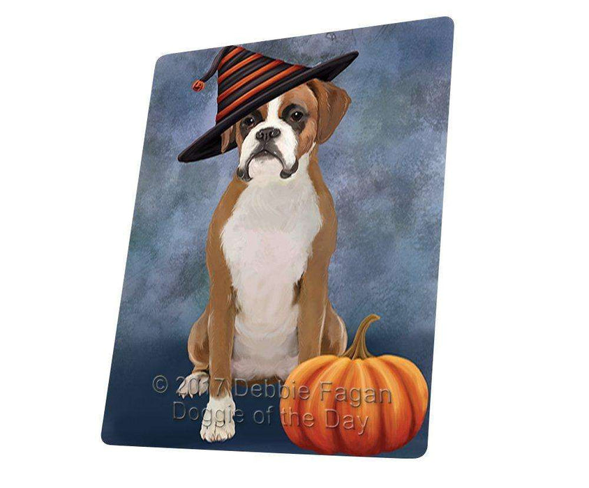 Happy Halloween Boxer Dog Sporting Witch Hat with Pumpkin Tempered Cutting Board