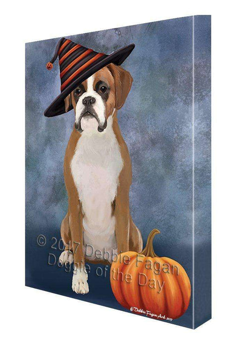 Happy Halloween Boxer Dog Sporting Witch Hat with Pumpkin Wall Art Canvas