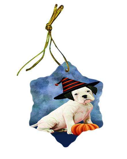 Happy Halloween Boxer Dog Wearing Witch Hat with Pumpkin Ceramic Doily Ornament DPOR54886