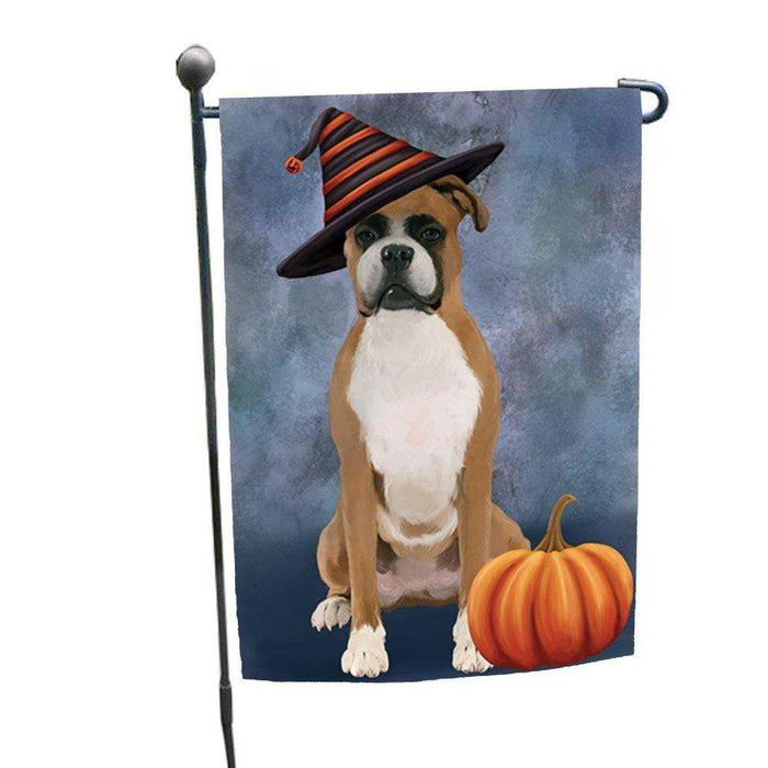 Happy Halloween Boxer Dog Wearing Witch Hat with Pumpkin Garden Flag