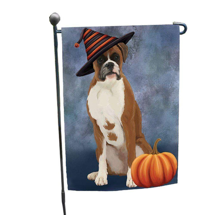 Happy Halloween Boxer Dog Wearing Witch Hat with Pumpkin Garden Flag