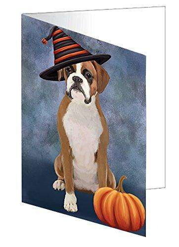 Happy Halloween Boxer Dog Wearing Witch Hat with Pumpkin Handmade Artwork Assorted Pets Greeting Cards and Note Cards with Envelopes for All Occasions and Holiday Seasons D467
