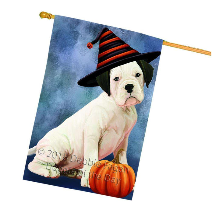 Happy Halloween Boxer Dog Wearing Witch Hat with Pumpkin House Flag FLG55084