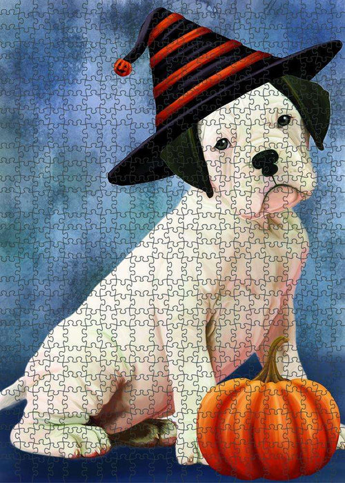 Happy Halloween Boxer Dog Wearing Witch Hat with Pumpkin Puzzle with Photo Tin PUZL86700