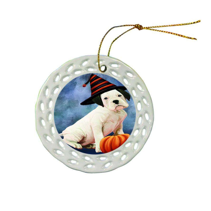 Happy Halloween Boxer Dog Wearing Witch Hat with Pumpkin Star Porcelain Ornament SPOR54877