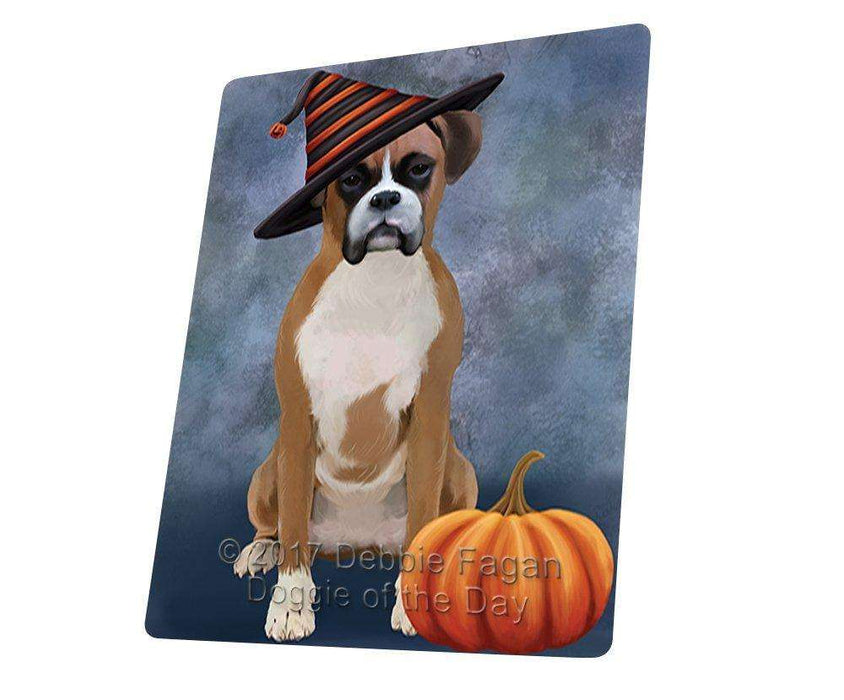 Happy Halloween Boxer Dog Wearing Witch Hat with Pumpkin Tempered Cutting Board