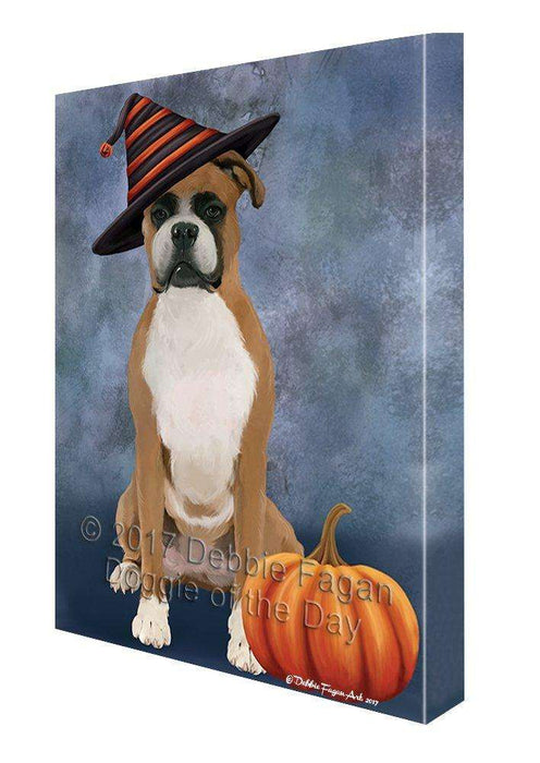 Happy Halloween Boxer Dog Wearing Witch Hat with Pumpkin Wall Art Canvas