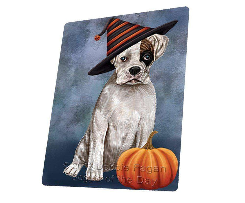Happy Halloween Boxers Dog Wearing Witch Hat with Pumpkin Art Portrait Print Woven Throw Sherpa Plush Fleece Blanket